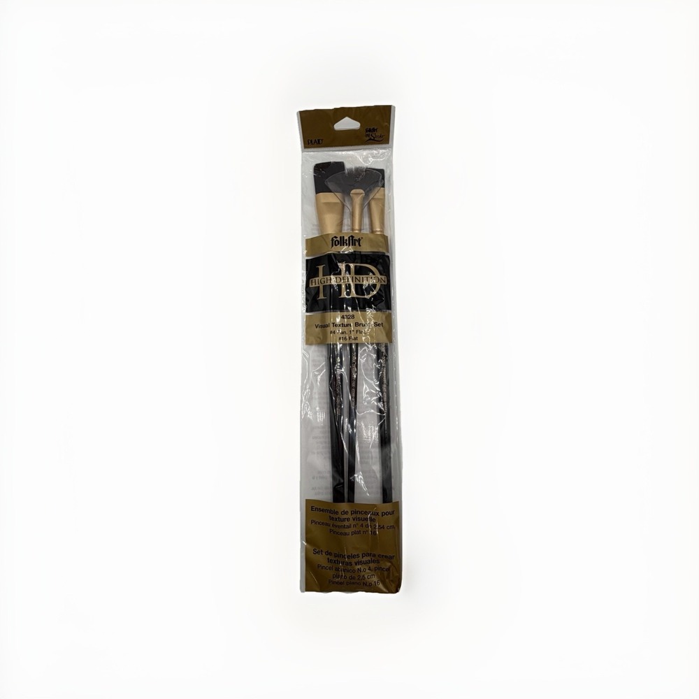 FolkArt HD 4328 Visual Texture Brush Set Fan & Flat Brushes New Sealed Retired